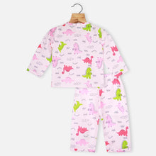 Load image into Gallery viewer, Pink Dino Theme Full Sleeves Dino Night Suit
