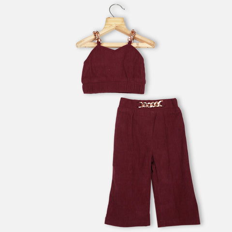 Striped Corduroy Crop Top With Pant Co-Ord Set