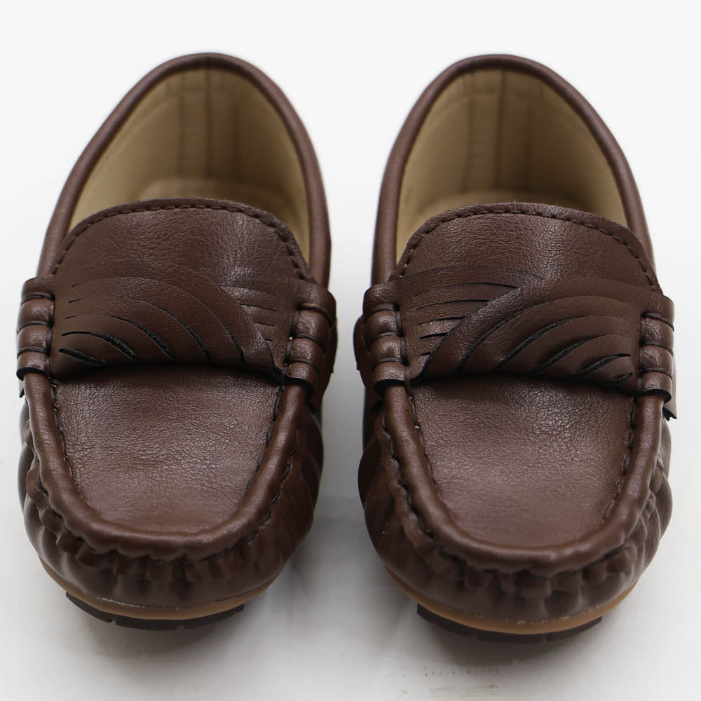 Brown & White Solid Slip On Loafers