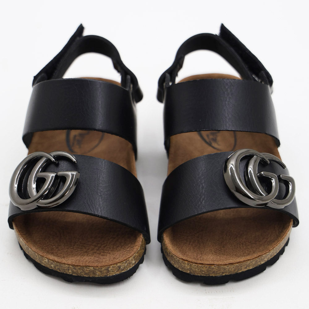 White & Black Velcro Strap Sandals