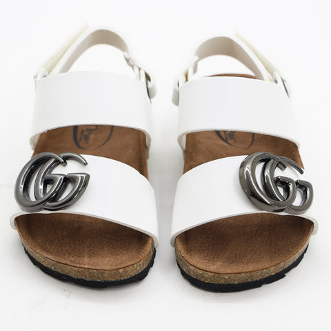 White & Black Velcro Strap Sandals