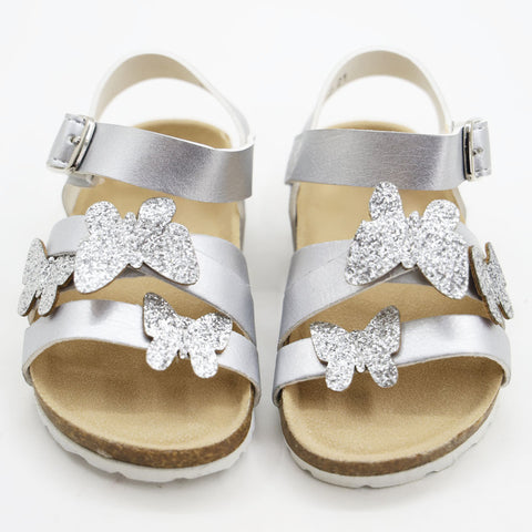 Pink & Silver Butterfly Velcro Strap Sandals