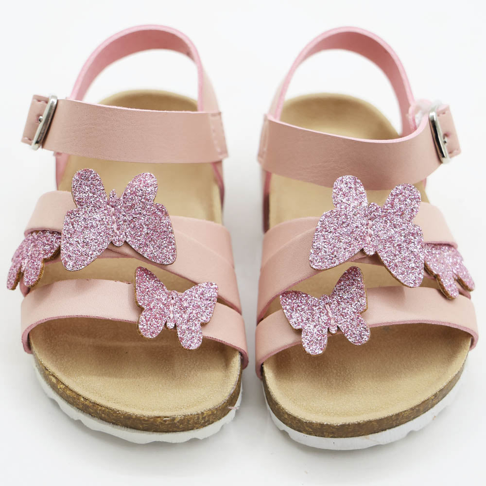 Pink & Silver Butterfly Velcro Strap Sandals