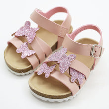 Load image into Gallery viewer, Pink &amp; Silver Butterfly Velcro Strap Sandals
