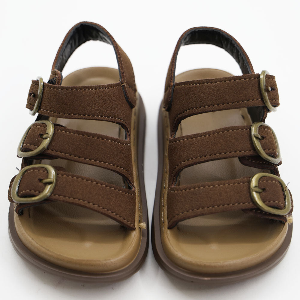 Brown Buckle Straps With Velcro Closure Sandals