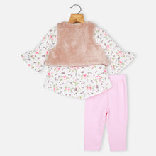 Load image into Gallery viewer, White Floral Full Sleeves Top With Fleece Shrug &amp; Legging
