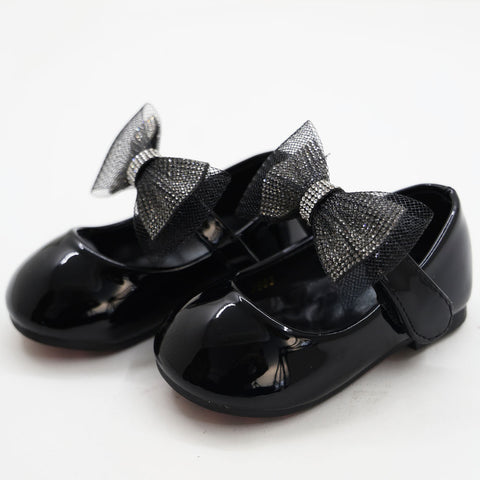 Black Bow Embellished Velcro Closure Ballerina