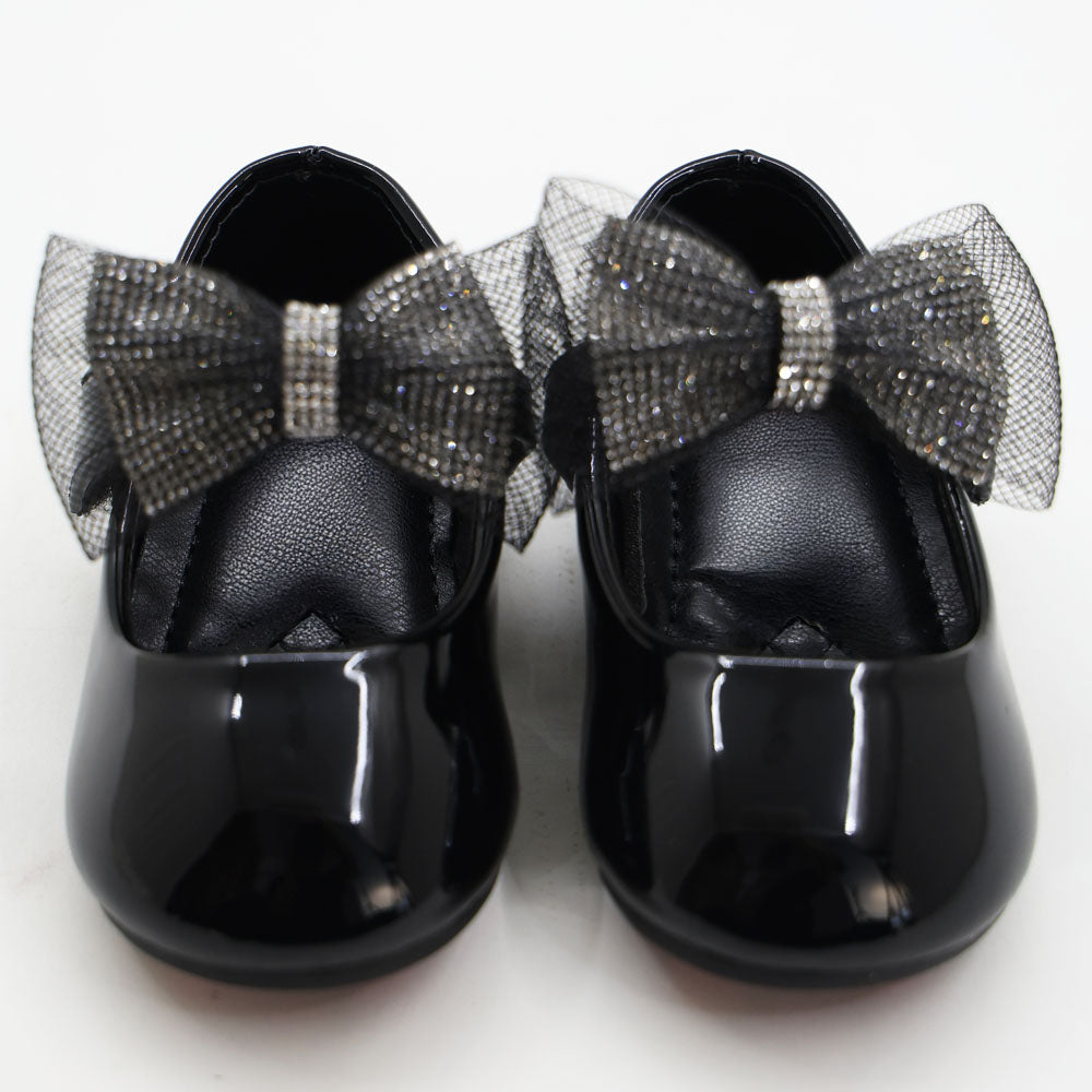 Black Bow Embellished Velcro Closure Ballerina