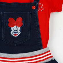 Load image into Gallery viewer, Blue Denim Mickey Mouse Embroidered Dungaree With Red Top
