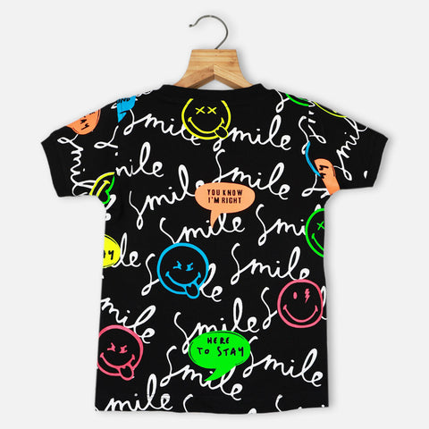 Black Half Sleeves Graphic Printed T-Shirt