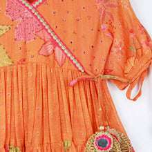 Load image into Gallery viewer, Orange Floral Georgette Kurta With Sharara &amp; Net Dupatta
