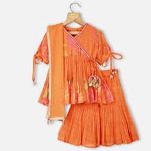 Load image into Gallery viewer, Orange Floral Georgette Kurta With Sharara &amp; Net Dupatta
