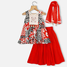 Load image into Gallery viewer, Red Abstract Printed Gathered Kurta With Red Palazzo &amp; Dupatta
