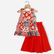 Load image into Gallery viewer, Red Abstract Printed Gathered Kurta With Red Palazzo &amp; Dupatta
