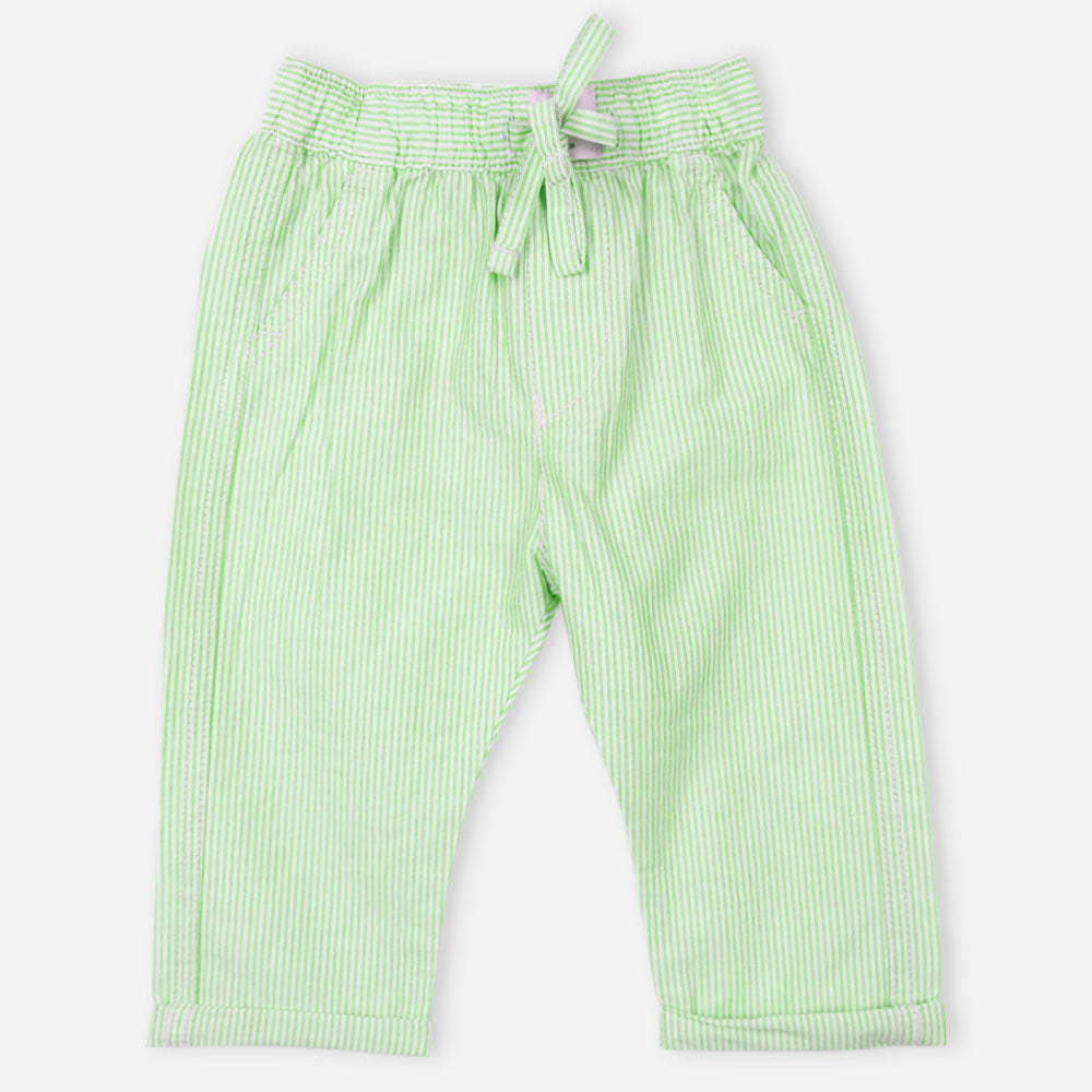 Green Striped Elasticated Waist Cotton Pants