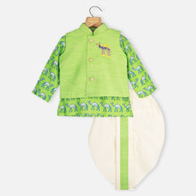 Load image into Gallery viewer, Green Camel Theme Nehru Jacket With Kurta &amp; Dhoti
