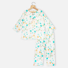 Load image into Gallery viewer, White Polka Dots Cotton Full Sleeves Night Suit
