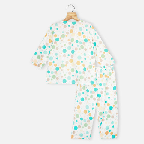 White Polka Dots Cotton Full Sleeves Night Suit