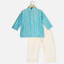 Load image into Gallery viewer, Blue Chevron Printed Full Sleeves Kurta With Pajama
