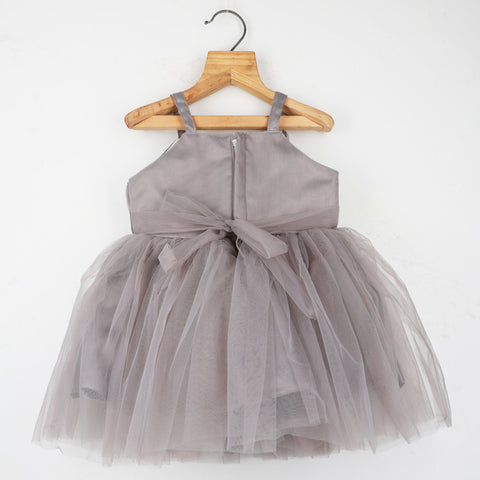 Grey Sleeveless Net Party Dress