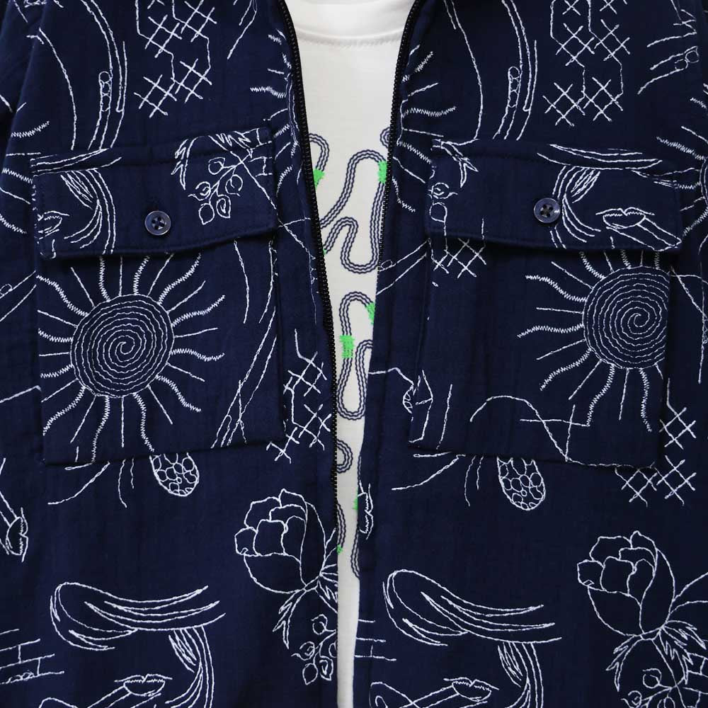Navy Graphic Printed Jacket With White T-Shirt