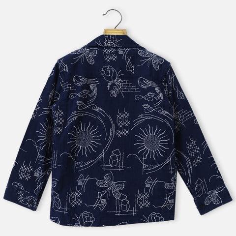 Navy Graphic Printed Jacket With White T-Shirt