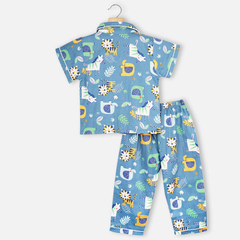 Blue Forest Theme Half Sleeves Night Suit
