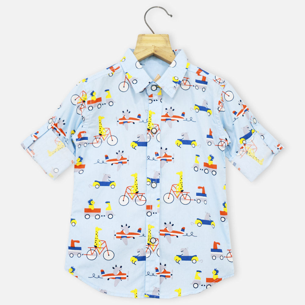 Blue Animal Theme Full Sleeves Shirt