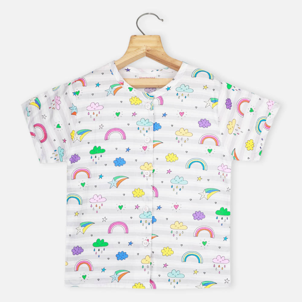 Rainbow Theme Half Sleeves Cotton Night Suit