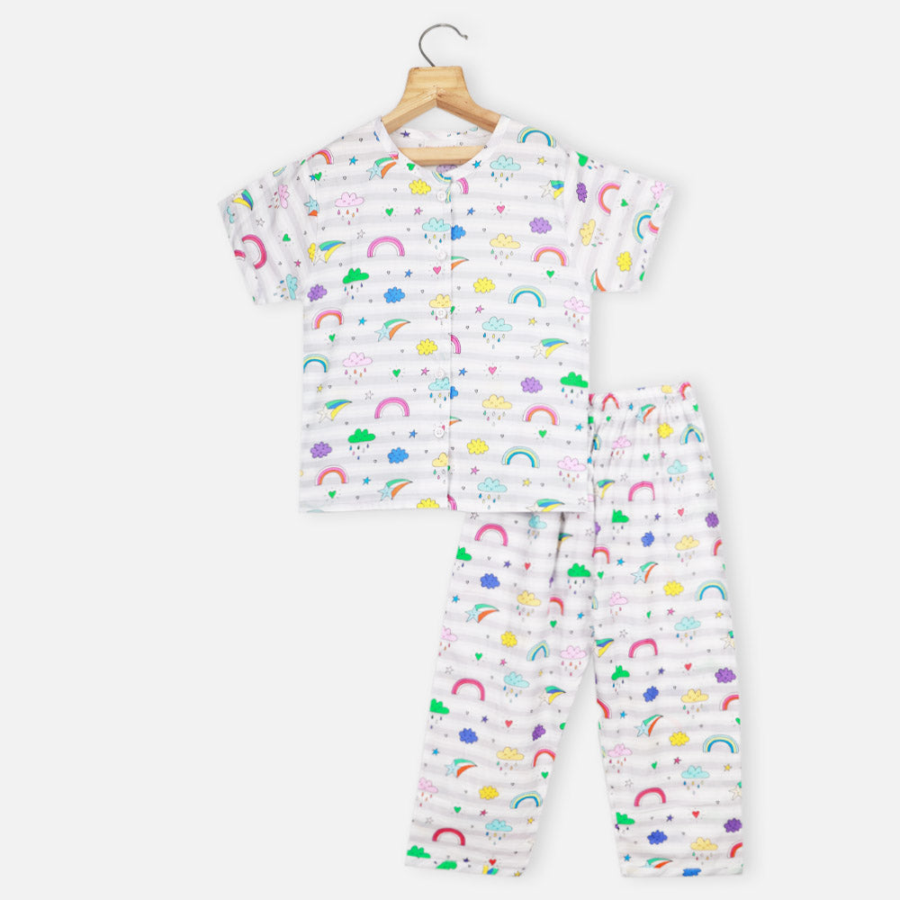 Rainbow Theme Half Sleeves Cotton Night Suit