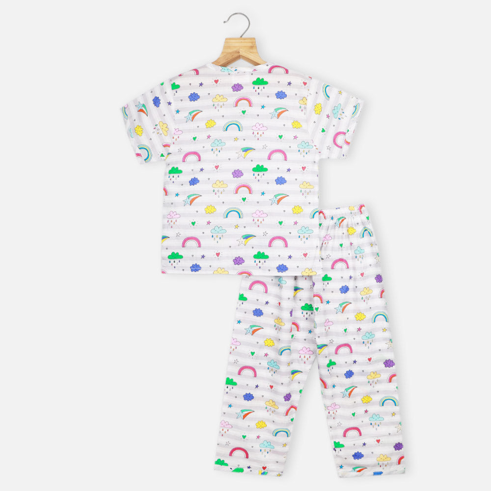 Rainbow Theme Half Sleeves Cotton Night Suit