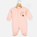 Peach Mom Plus Dad Embroidered Full Sleeves Footsie