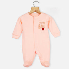 Load image into Gallery viewer, Peach Mom Plus Dad Embroidered Full Sleeves Footsie
