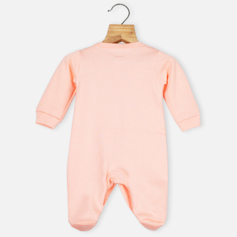 Peach Mom Plus Dad Embroidered Full Sleeves Footsie