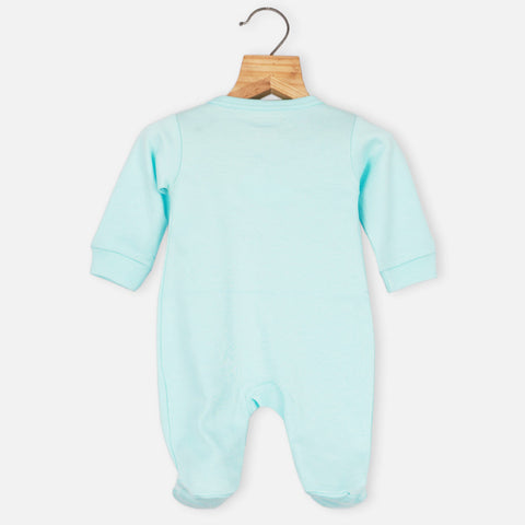 Blue Mom Plus Dad Embroidered Full Sleeves Footsie With Cap