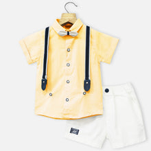 Load image into Gallery viewer, Yellow &amp; Blue Half Sleeves Shirt With White Shorts
