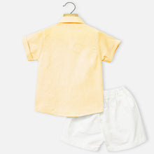 Load image into Gallery viewer, Yellow &amp; Blue Half Sleeves Shirt With White Shorts
