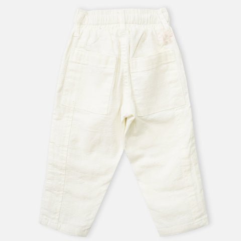 White Elasticated Waist Cotton Pants