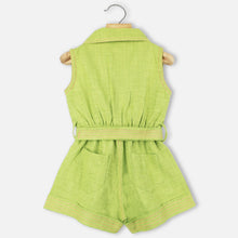 Load image into Gallery viewer, Lapel Collar Jumpsuit With Inner- Green &amp; Lavender
