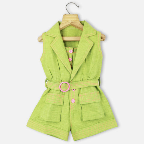 Lapel Collar Jumpsuit With Inner- Green & Lavender
