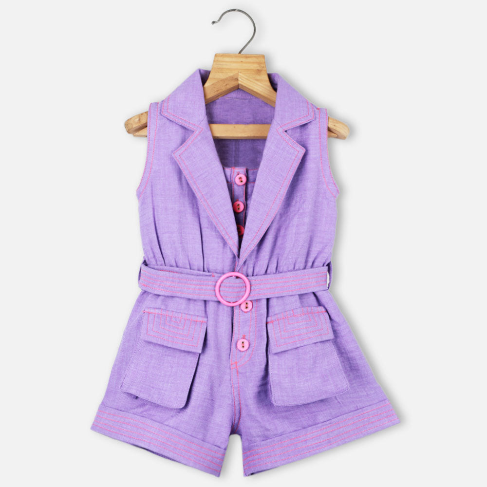 Lapel Collar Jumpsuit With Inner- Green & Lavender