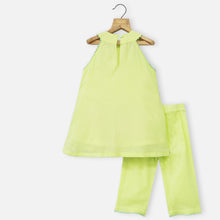 Load image into Gallery viewer, Neon Yellow Prickly Pear Embroidered Cotton Kurta With Pant &amp; Dupatta
