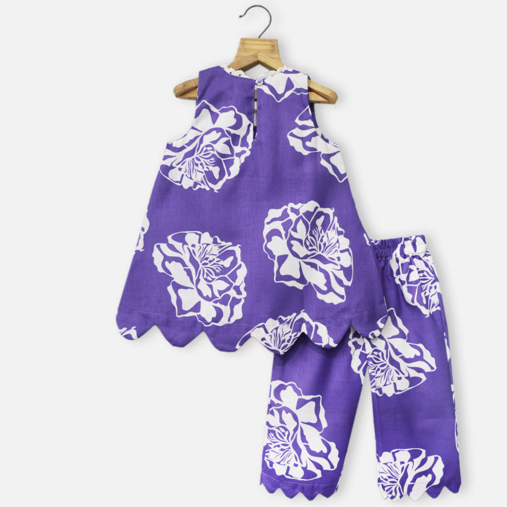 Purple Floral Printed Kurta With Pant & Dupatta