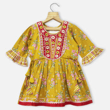 Load image into Gallery viewer, Mustard Embroidered Cotton Kurta With Sharara
