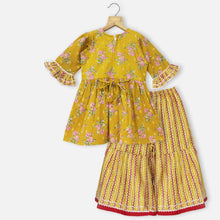 Load image into Gallery viewer, Mustard Embroidered Cotton Kurta With Sharara
