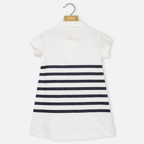 White Solid Cotton Polo Dress