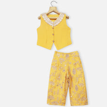 Load image into Gallery viewer, Yellow Embroidered Crop Top With Palazzo
