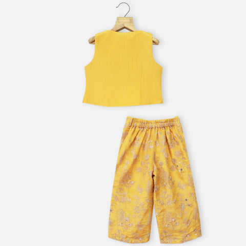 Yellow Embroidered Crop Top With Palazzo