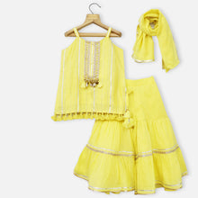 Load image into Gallery viewer, Yellow Embellished Kurta With Sharara &amp; Dupatta
