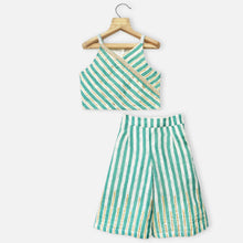 Load image into Gallery viewer, Teal Striped Crop Top With Palazzo Set
